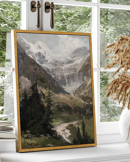 KBKBART Vintage Frame Canvas Wall Art for Living Room, Landscape Home Decor Mountain Valley Painting Artwork Prints Bedroom Wall Decor
