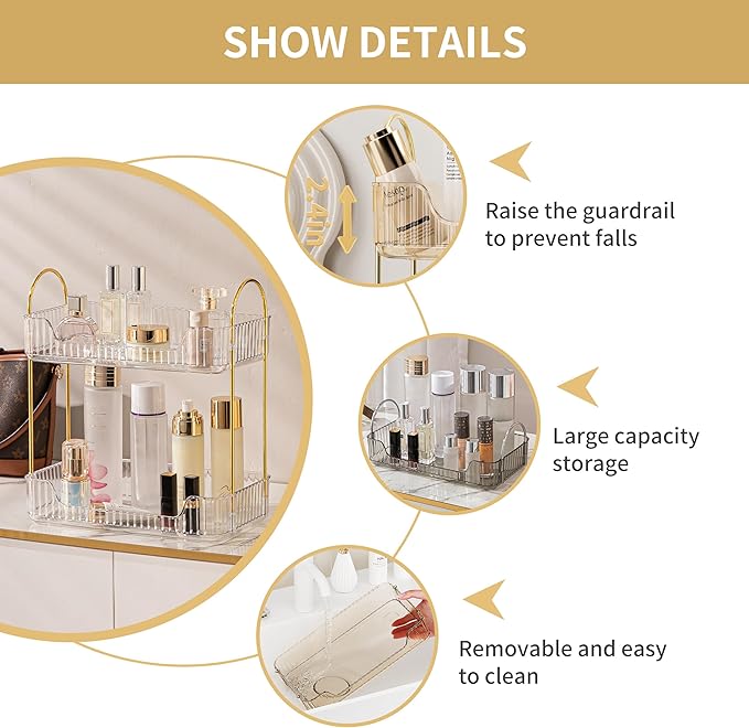 2 Tier Bathroom Organizer Countertop Makeup Perfume Skincare Organizer for Bathroom Dresser Vanity (White)