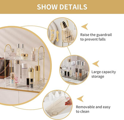 2 Tier Bathroom Organizer Countertop Makeup Perfume Skincare Organizer for Bathroom Dresser Vanity (White)