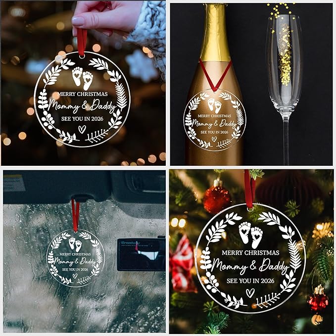 Merry Christmas Mommy & Daddy 2026 Ornament - Expecting Baby Ornament Xmas Gifts - Pregnancy Announcement for Husband, Grandparents, Family, Aunt - Expecting Parents to Be Unique Gifts