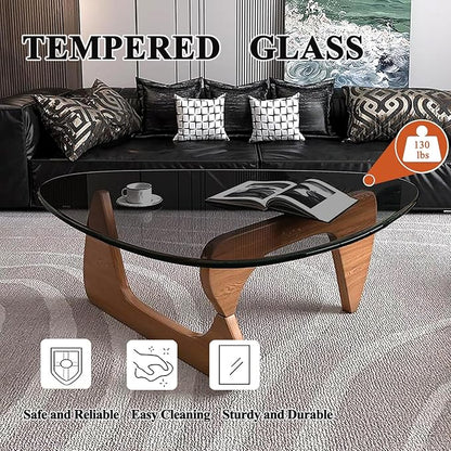 Mid Century Modern Glass Coffee Table, Small Coffee Table for Living Room, Elegant and Functional Coffee Tables Suitable for Bedroom Living Room Reception Office Tables（Walnut/Grey，Small）
