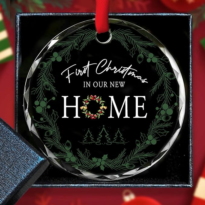 Our First Christmas in Our New House 2025 Christmas Glass Ornament 2025 - Ornament Glass Hanging Decoration for Holiday Travel, Welcome Gift for Her, Couples, or New Owners/A05