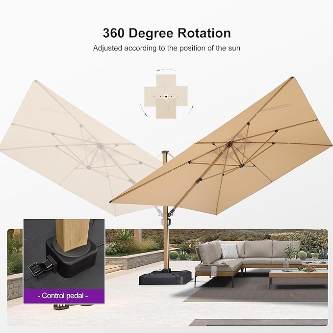 PURPLE LEAF 9 Pieces Patio Dining Table Set Wicker Outdoor Furniture Rectangular Table and Chairs Set for Garden Patio Teak-Finish Aluminum Frame Backyard Kitchen Set, Cushions and Pillows Included