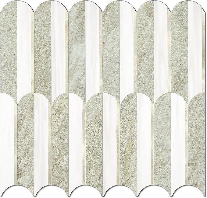 Vamos Tile Peel and Stick Backsplash Seamless Tile,Stick on Backsplash for Kitchen and Bathroom,Light Cream Green Slate and Dolomite White PVC Self Adhesive Mosaic Tiles (10 Sheets)