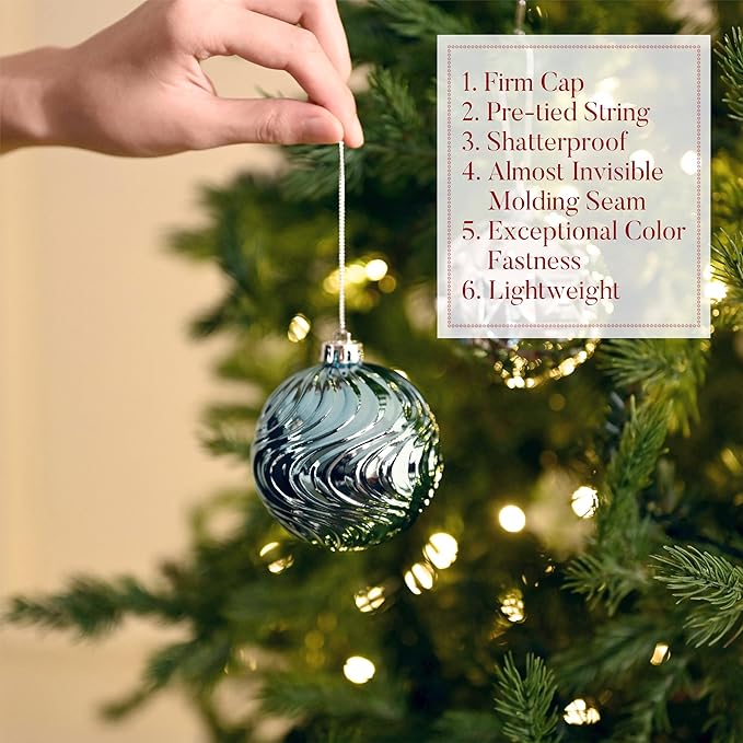 Valery Madelyn 100ct Christmas Tree Decorations Ball Ornament Set, Light Blue Silver Shatterproof Hanging Ornaments Bulk for Xmas Holiday Party Decor
