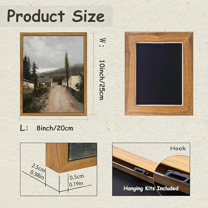 KBKBART Framed Wall Art, Vintage European Village Country Canvas Art Prints Farmhouse Decor, Vintage Oil Painting Picture, Rustic Landscape Wall Decor for Bathroom, Bedroom Living Room, Vintage Art(8"x10")