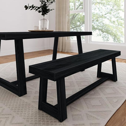 Plank+Beam 60 Inch Farmhouse Dining Bench, Solid Wood Entryway Bench, Wooden Outdoor Bench, Kitchen Dining Seat, Dining Room, Home Office, Living Room Furniture, Easy Assembly, Black Wirebrush