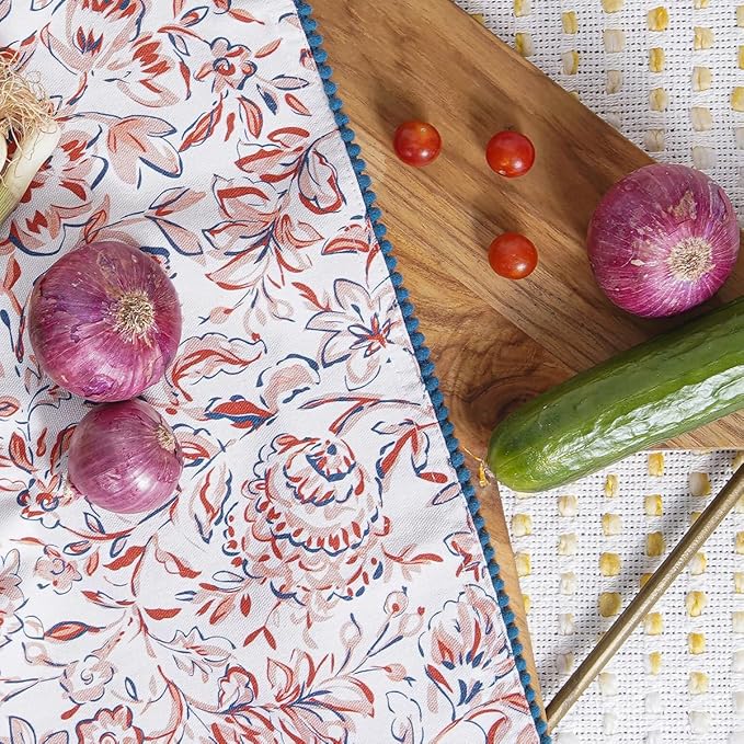 TARAN LIVING Printed Kitchen Dish Bar and Tea Towels Cotton, 18x28 inch with Trims, Cotton Dish Towel Sets (Multicolor, Set of 3)