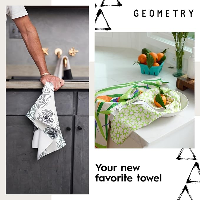 GEOMETRY Kitchen Towels Quick Dry Microfiber Premium Towel Lilac Sunburst 2 Pack Set 18x30