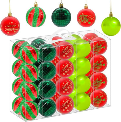 40PCS 2.36" Christmas Balls Ornaments, Plastic Christmas Tree Ornaments, Holiday Baubles, Hanging Decorations for Xmas Trees Holiday Party, Red Green Baubles