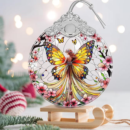 Stained Glass Suncatcher Ornament - Fairy Christmas Decorations - Christmas Ornaments for Tree - Holiday Present Ideas - Gift Exchange