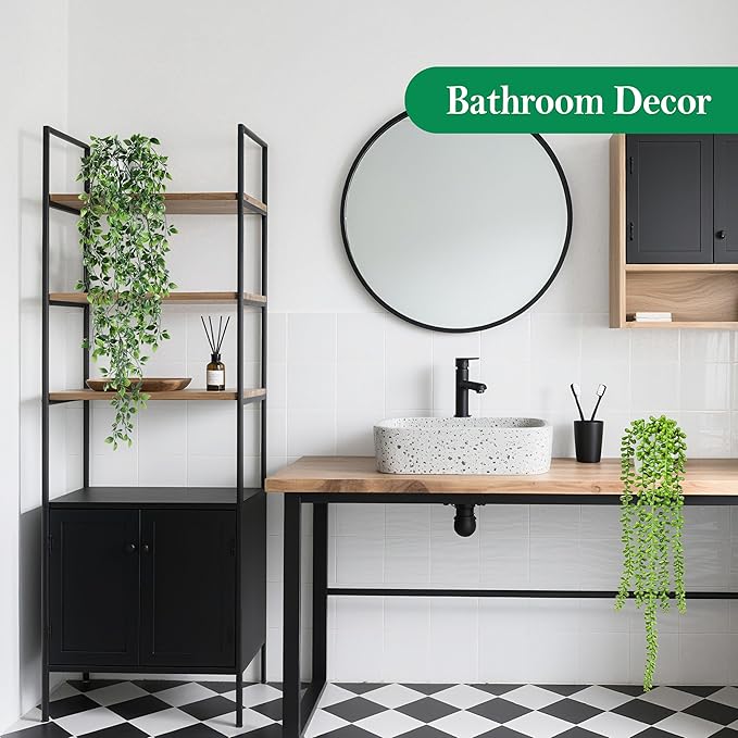 Der Rose 8Pcs Fake Plants Hanging Artificial Ivy Vine Faux Eucalyptus Hanging Plants for Home Boho Wall Shelf Indoor Outdoor Decor (White Pots)