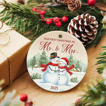 ZAGKOO First Christmas Married Ornament 2025 - Mr and Mrs Gifts, Wedding Gifts for Couples, Wedding Gift for Newly Wed, Just Married, Bride, Bridal Gift Ideas - 1st Snowman Ornament Decoration