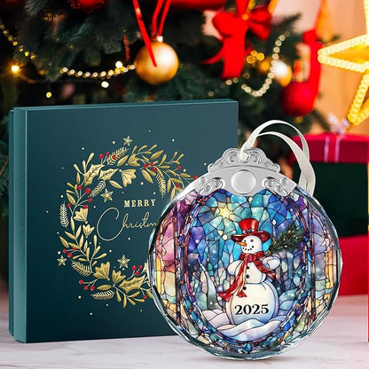 Snowman Christmas Ornaments - Stained Glass Decor for The Christmas Tree, Unique 2025 Snowman Ornament, Perfect Xmas Decorations for Festive Season, Crystal Snowmen Highlight for Ornament Collectors