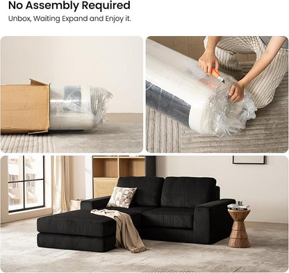 120.47‘’ Boneless Couch Cloud Modular Sectional Couches for Living Room, Oversize L-Shape Sofa with Deep Seat, Plush Corduroy 3-Seater with Ottoman, No Assembly Required
