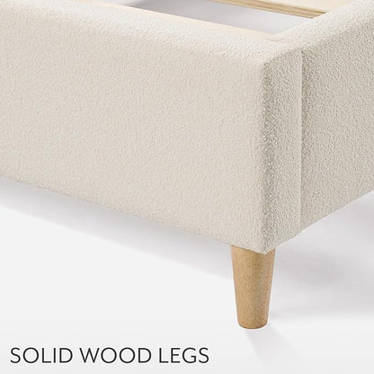 DG Casa Boucle Cloud Bed Frame with Arch Shaped Headboard, Upholstered in Soft Fabric, Platform Solid Wood Legs - Boho or Modern Style - No Box Spring Needed - Full Size