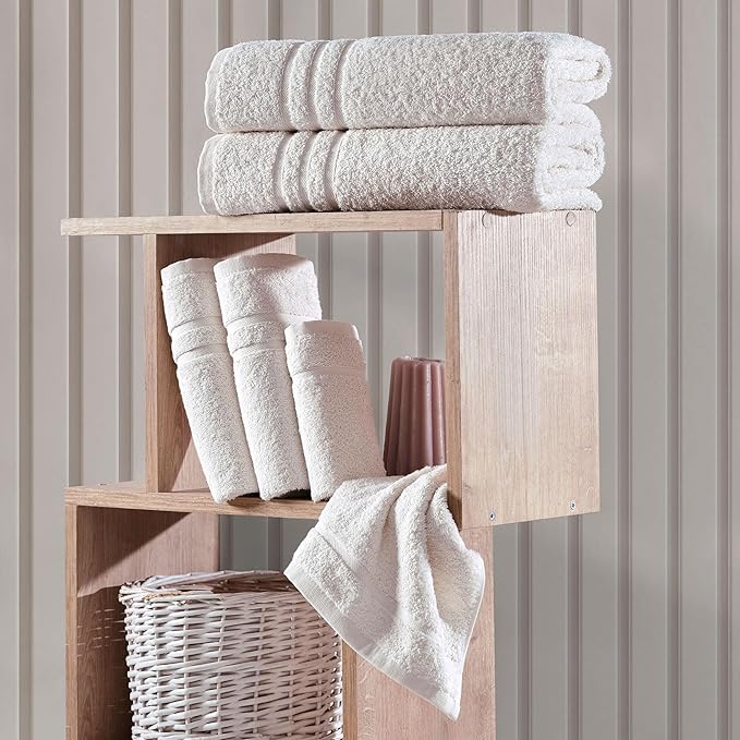 Hawmam Linen Cream 6 Piece Bath Towels Set for Bathroom Original Turkish Cotton Soft Premium Bath Towels Hand Towels, Sea Salt