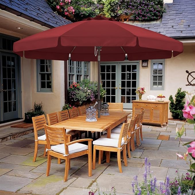 ABCCANOPY 9ft Scalloped Patio Umbrella, Outdoor Table Umbrella with Tilt and Crank, Fiberglass Ribs Deck Umbrella for Patio, Pool, Garden, Picnic (Burgundy)