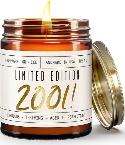 24th Birthday Gifts for Women - 'Limited Edition 2001' Soy Candle, w/Champagne on Ice I 24 Birthday Gifts for Women I 24th Gift for Her Ideas I 9oz Reusable Jar, 50Hr Burn, Made in USA