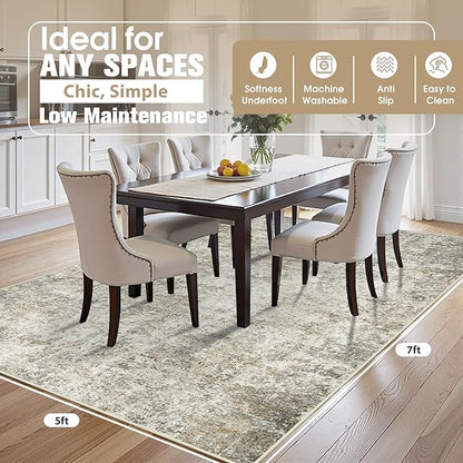 5x7 Area Rugs for Living Room Rug Washable: Abstract Rug for Dining Room Bedroom Carpet Non Slip 5 by 7 Indoor Modern Nursery Home Office Beige Brown