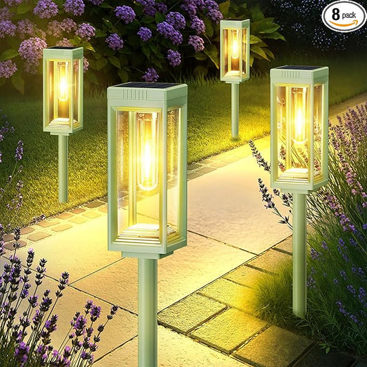 8 Pack Solar Pathway Lights Outdoor, Bright Solar Lights Outdoor Waterproof, Auto On/Off, 15+ Hours Runtime, Garden Lights Solar Powered Lighting for Pathway Yard Garden Walkway, Warm White