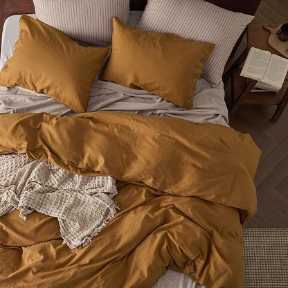 Bedsure Linen Duvet Cover King Size - Linen Cotton Blend Bedding Set, Soft & Cozy, 3 Pieces, 1 Duvet Cover 104x90 and 2 Pillowcases, Pumpkin Yellow Color Cooling Bedding, Comforter Sold Separately