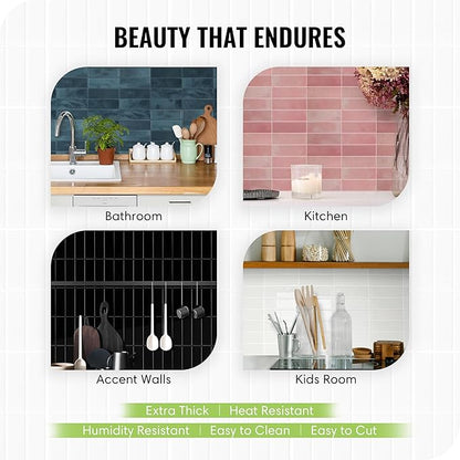 5 Pack Peel and Stick Backsplash Subway Tiles, Extra Thick 3D Wall Panels, Heat & Water Resistant, Easy DIY Kitchen, Bathroom, Laundry, Fireplace & Rental Home Wall Décor (12 x 12 in), Green