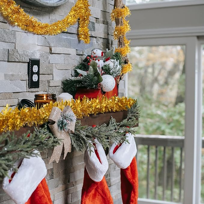 CANREVEL 4 Pieces 26.2 Ft Christmas Garland Metallic Shiny Twist Tinsel Garland Hanging Decorations for Christmas Tree, Mantle, Stairs Railing Decorations - Gold