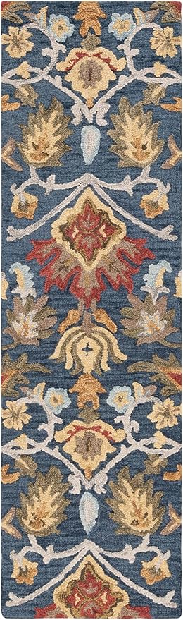SAFAVIEH Blossom Collection Runner Rug - 2'3" x 22', Navy & Multi, Handmade Wool, Ideal for High Traffic Areas in Living Room, Bedroom (BLM402A)