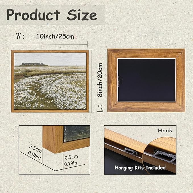 KBKBART Framed Vintage Wall Art Prints, Retro Countryside Flower Field Nature Wilderness Canvas Painting Farmhouse Decor Wall Art, Rustic Landscape Wall Decor for Bathroom, Bedroom Living Room,