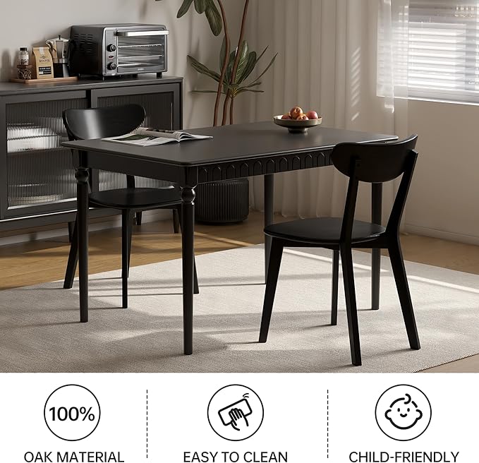 Oak Dining Chairs, Kitchen Chairs, 100% Solid Wood Modern Dinner Chair with Curved Backrest, Dining Room Chair for Kitchen, Living Room, Study (2PK, Black)