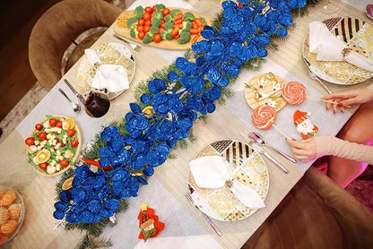 3 Pcs 6FT Christmas Garland Blue Glittered Artificial Eucalyptus Leaves for Mantle Christmas Tree Decorations Hanging Garland Ornaments Garden Table Shelf Door Window Wall Stair Holiday Home Decor