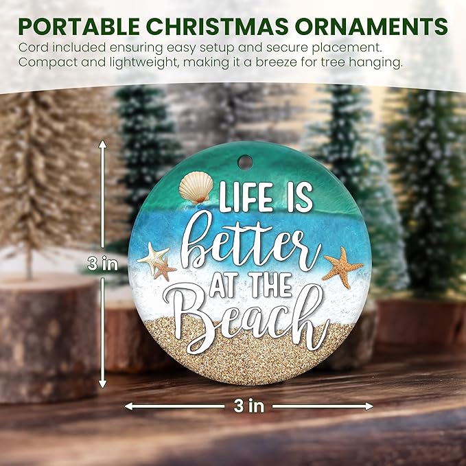 OASSIE Christmas Beach Gifts for Women Men - Ceramic Christmas Ornaments 2025 for Tree Decorations - Beach Themed Gifts for Mom Dad Family Friends Couple, Beachy Decor for Xmas Decorations
