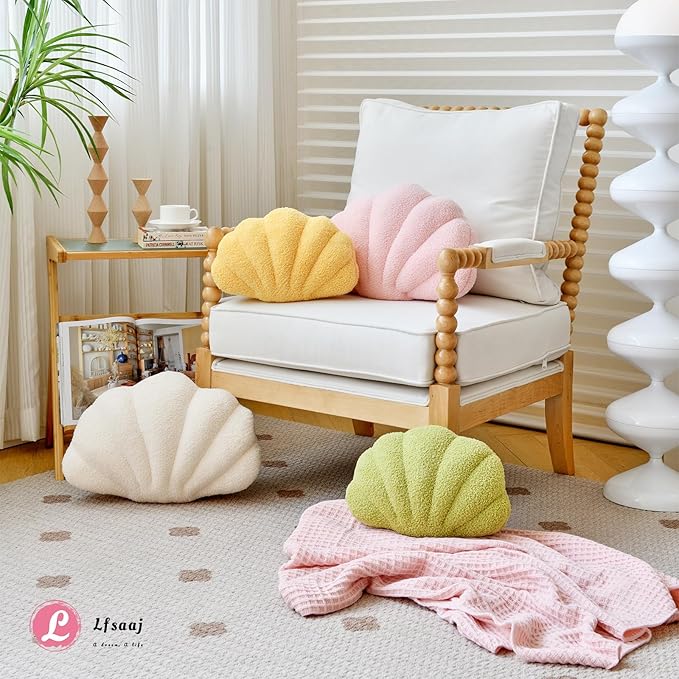 Seashell Throw Pillows, Shell Shaped Throw Pillows, Soft Home Decorative Pillow Plush Cushion for Bed Couch Living Room Decor Accent Throw Pillow (13x10 Inch, Pink Purple)