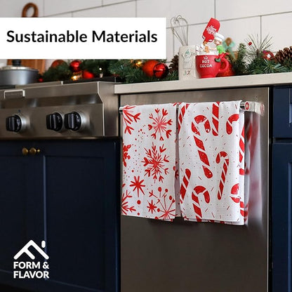 Christmas Dish Towels Holiday Kitchen Towels Tea Towels Decorative Red Snowflake Set