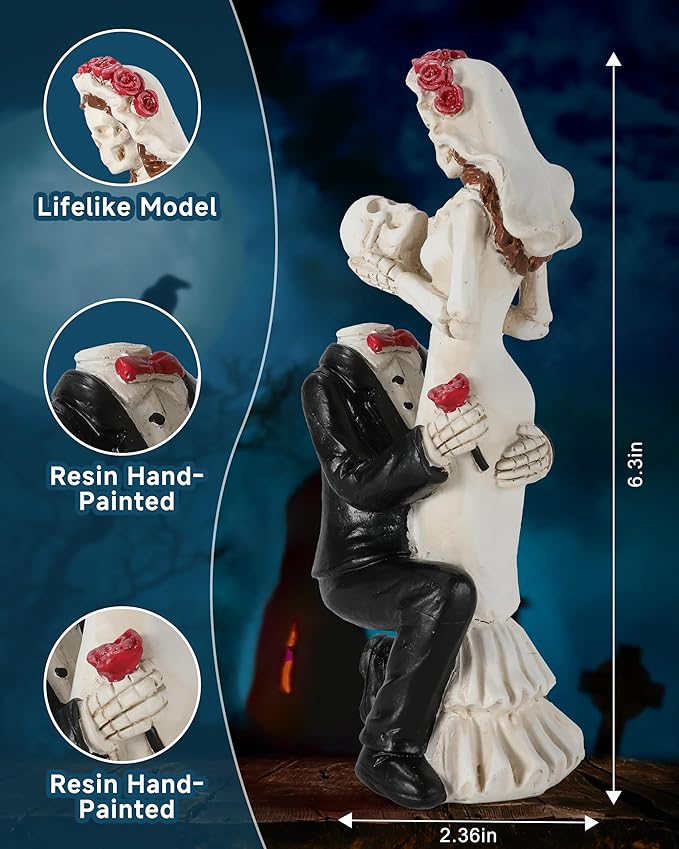 Skeleton Bride and Groom 6.4'' - Dia De Los Muertos Figurines Day of The Dead Decorations Till Death Do US Part Decor - Halloween Gothic Cake Topper Decor (Skeleton Couple)