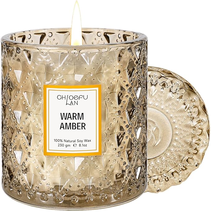 Chloefu LAN Amber Candles, Luxury Candle for Home Scented, Long Burning Time, Holiday Gifts, All Natural Soy Wax Candles, Scented Candle Gifts for Men&Women, 8.1oz