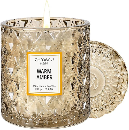 Chloefu LAN Amber Candles, Luxury Candle for Home Scented, Long Burning Time, Holiday Gifts, All Natural Soy Wax Candles, Scented Candle Gifts for Men&Women, 8.1oz