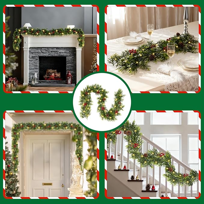 Bluesea 6FT Christmas Norfolk Pine Garland, Realistic Christmas Greenery Garland for Fireplace,Table, Stairs, Mantle, Window,Indoor Outdoor,Home,Holiday Decor（1 Pcs）