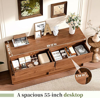 55.12" Modern Chest of Drawer, 6 Deep Drawers,Clothes Organizer,Large Storage Cabinet for Living Room, Bedroom,Dresser TV Stand, Wood Drawer Organizer for Living Room, Hallway, Brown