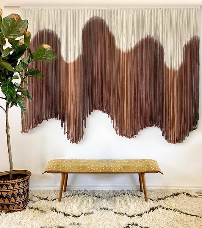 IOWER Macrame Wall Hanging Brown Dip-Dyed Large Handmade Macrame Cord Fiber Art Boho Wall Decor for Bedroom Living Room 57" W x 39" L