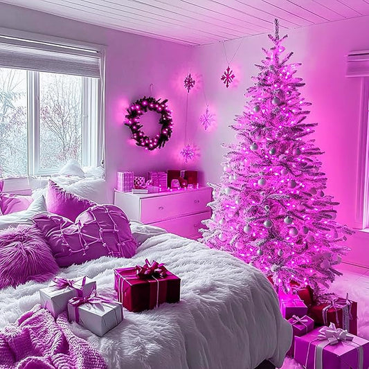 JMEXSUSS Connectable 100 LED Room Lights, 33ft 8 Modes Pink Christmas Lights Clear Wire, Plug in Pink String Lights Indoor Outdoor for Room Decor Christmas Tree Bedroom Valentines Party