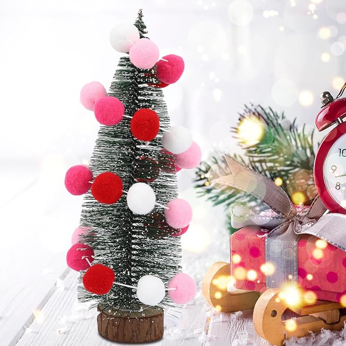 MARFOREVER 4 Pack 26.3 Feet Pink Christmas Decorations Red Pink White Pom Pom Garlands Christmas Felt Ball Hanging Supplies for Xmas Valentine's Day Wedding Birthday Party Home Wall Decor