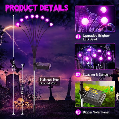 6Pack 48 LED Halloween Decorations Outdoor -LETMY Upgraded Swaying Solar Lights Outdoor, Waterproof Solar Firefly Lights Solar Halloween Lights for Pathway Yard Garden Decorations (Purple)