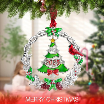 Christmas Tree Ornament Metal Silver Hanging Rotatable Design Charm Holiday Decorative Pendant Gift Keepsake (2025 Joy)
