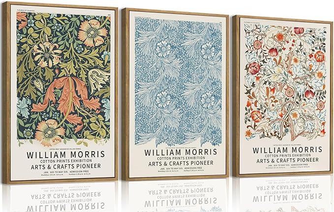 ILLBDR William Morris Framed Wall Art Vintage Aesthetic Canvas Wall Art Set of 3 Colorful Floral Prints Botanical Artwork Modern Gallery Pictures Decor for Bedroom Living Room 12x16 Inch