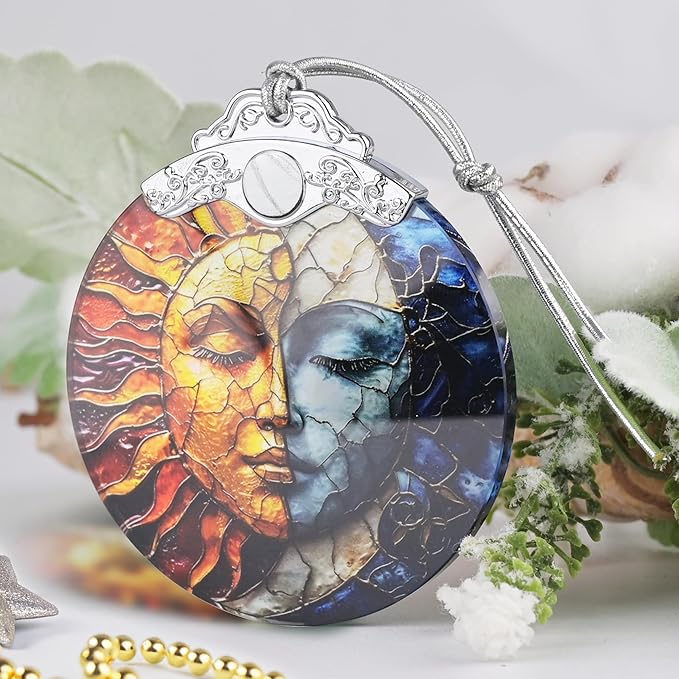 Christmas Ornament, 2025 Ornaments for Christmas Tree, Stained Glass Hanging Ornament, Holiday Ornaments, Unique Gift Idea - Sun and Moon Coexist