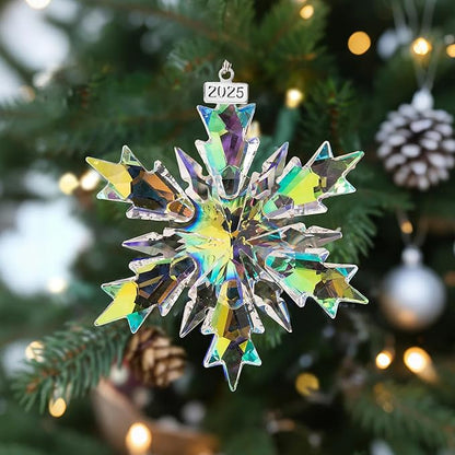 2025 Annual Edition Snowflake Clear Crystal Christmas Ornament, Snowflake Ornaments Display Winter Home Décor Christmas Decor Gift(Colourful)
