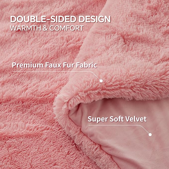 BEDELITE Pink Fluffy Comforter Set King Size, Fuzzy Faux Fur Comforter Bedding Set, 3Pieces Soft Warm Shaggy Bed Set (1 Comforter & 2 Pillowcases) as Gifts for Women