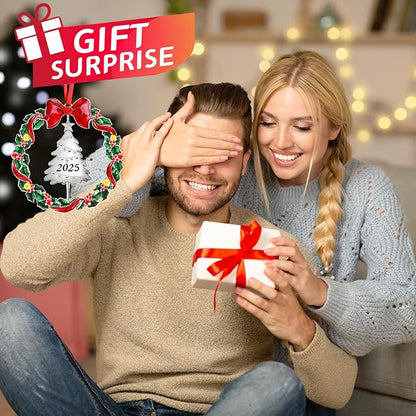 2025 Christmas Ornaments for Tree,Christmas Wreath Ornaments 2025 with Rotatable Tree for Christmas Tree Decorations Holiday Decorative Annual Keepsake Gift (Metal,Silver)